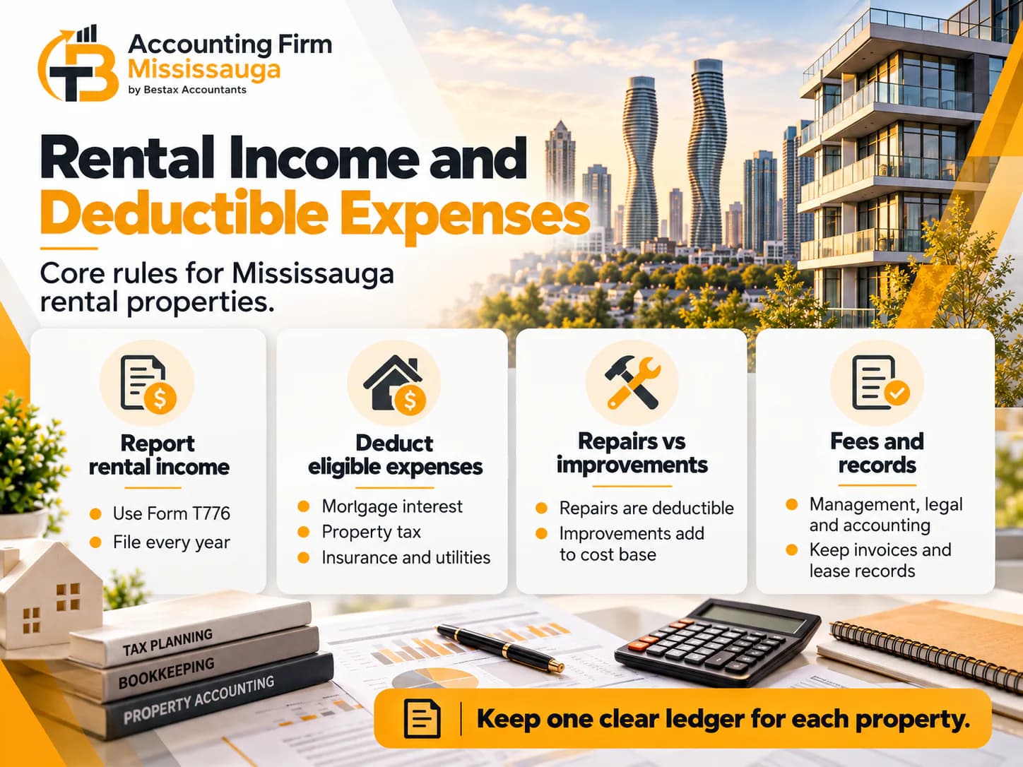 Rental property tax rules: report income on Form T776, deduct mortgage interest, property tax, insurance and utilities, repairs vs improvements